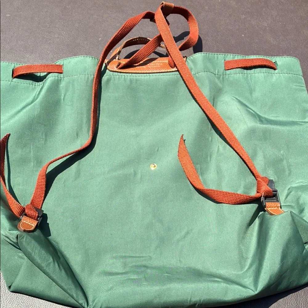 Green LONGCHAMP Tote Bag with Brown Trim - Classic Everyday Carry